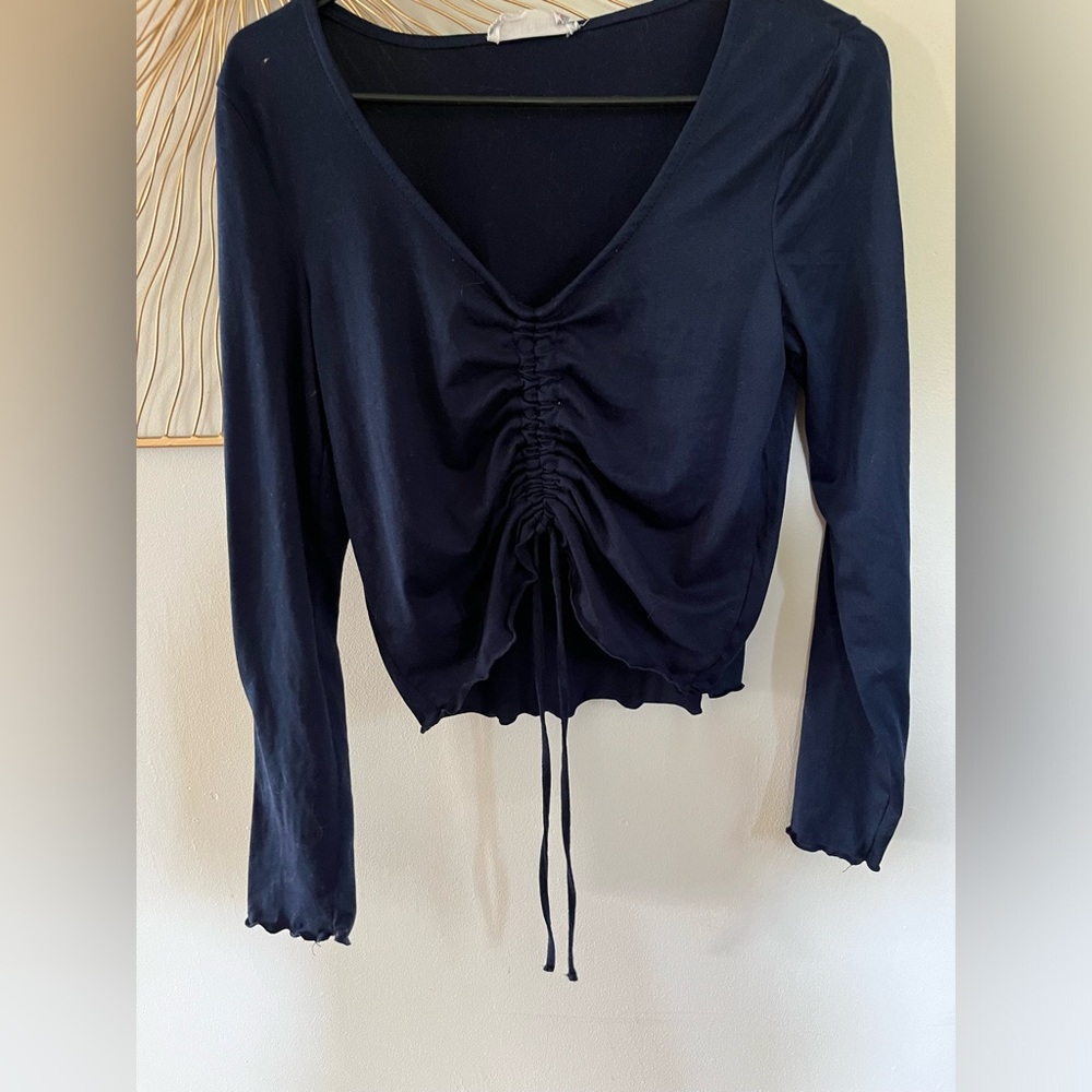 Pink rose cinched Crop Navy Blue Size L